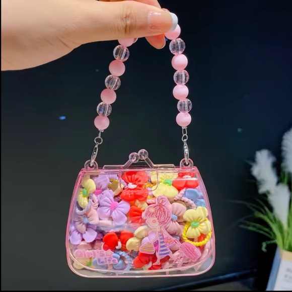 Mini Pink Sparkle handbag with Hair Accessories Set - Picture 7 of 14